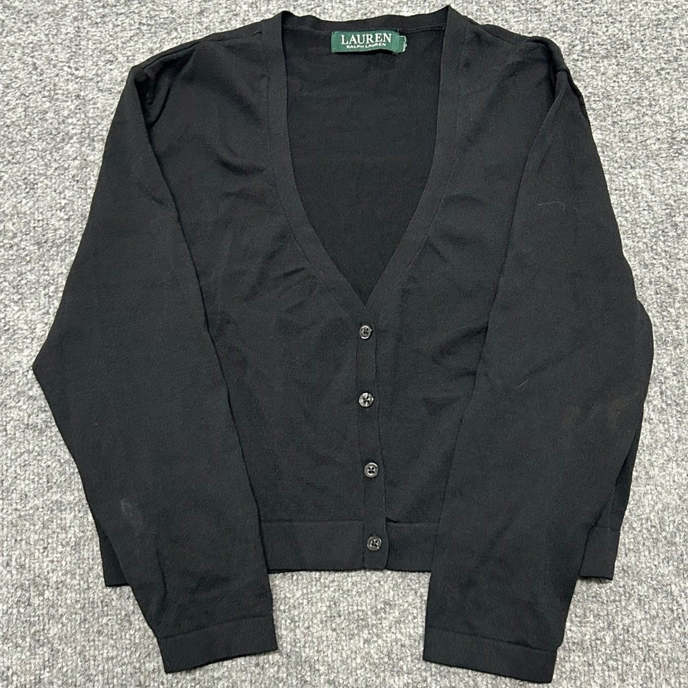Lauren Ralph Lauren Cardigan Womens Size S Black Viscose Blend V-Neck Button Up